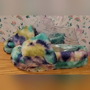 NWOT J/Slides Bryce TyeDye Wool Platform Chunky Fuzzy Casual Slide Shoe SZ 9